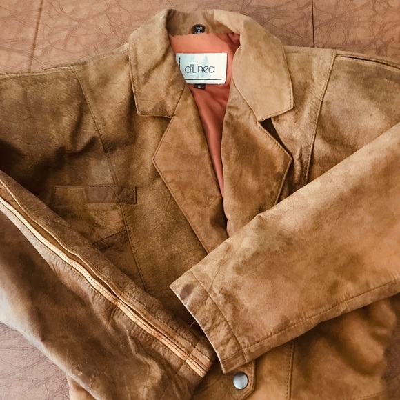 Vintage jacket. Camel/brown Distressed leather $30 - Picture 4 of 5